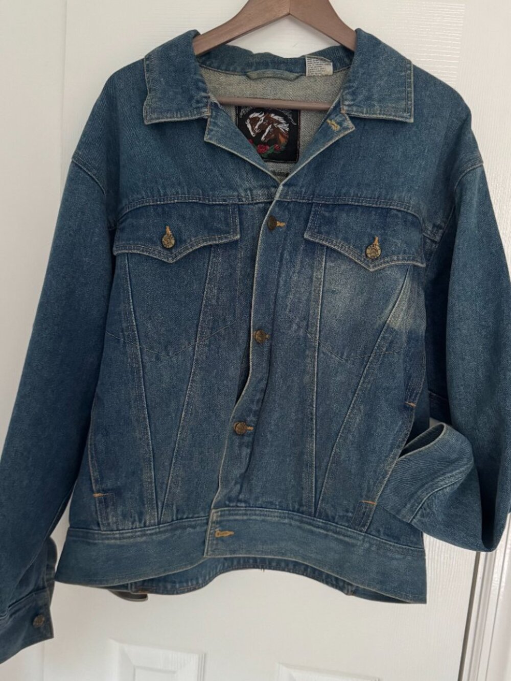 Vintage 90s Heavy Unisex Denim Jacket Classic Medium Washed Blue Button L